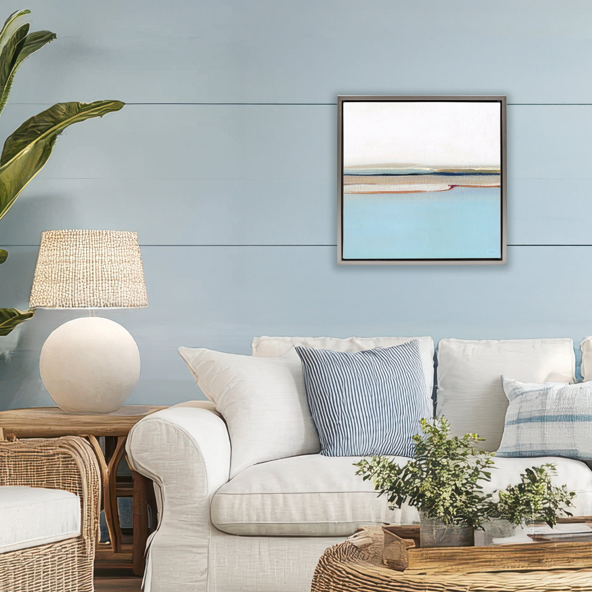 Stupell Industries Serene Minimal Shoreline at Dawn Gray Framed Floater Canvas Wall Art, design by Sally Swatland