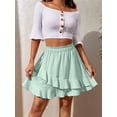 thumbnail image 2 of Women'S Elastic High Waist Tiered Ruffle Mini Skirt Shirred Layered Flowy Wrap Short Skirt Green M, 2 of 9