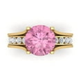 thumbnail image 2 of Clara Pucci 18K Yellow Gold 3.39 Simulated Pink Diamond Engraveable Engagement Ring + Wedding Band Set, 2 of 7