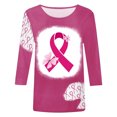 thumbnail image 4 of WREESH Womens Breast Cancer Awareness T-Shirts Three Quarters Sleeve Tops Casual Crewneck Bleach Pullover Pink Ribbon Printed Tees Summer Loose Workout Blouses Pink E, 4 of 4