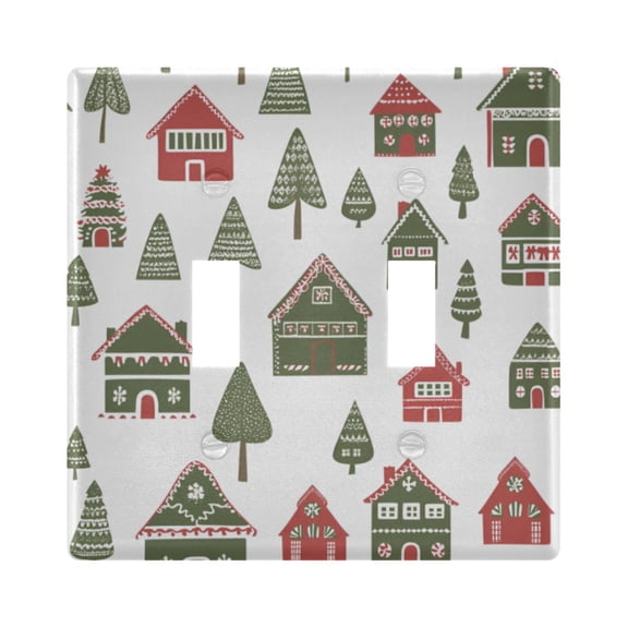 Yayeee Toggle Light Switch Wall Plate 2-Gang 4.56"x4.48" Decorative Outlet Cover, Green Christmas House