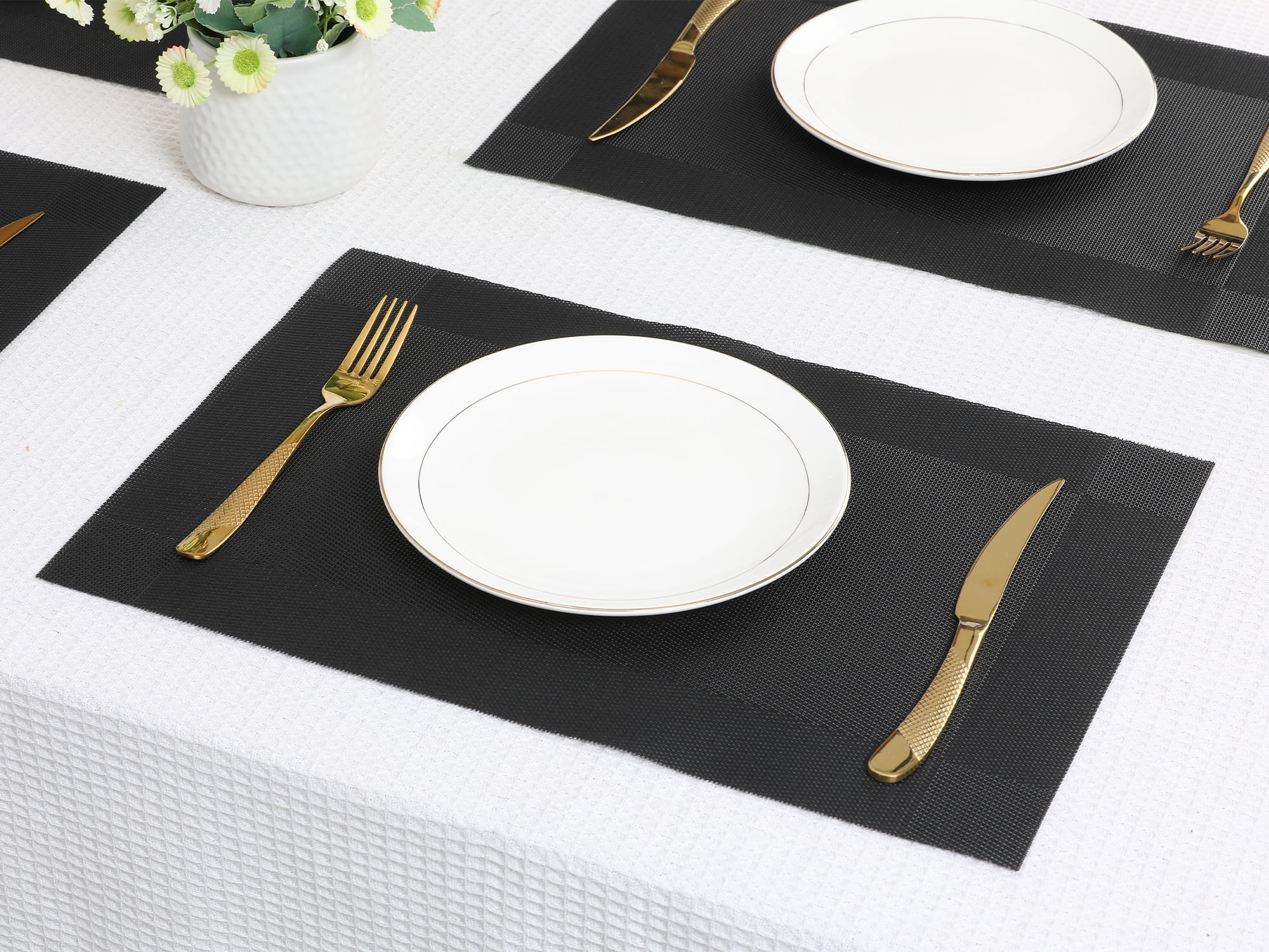 Unique Bargains Set of 8 Washable Wipeable Heat Resistant Table Placemat Black 18x12in