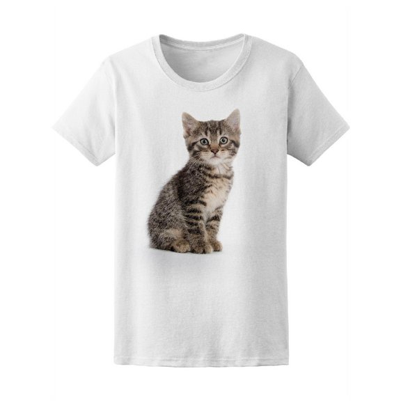Cute Baby Tabby Kitten Staring T-Shirt Women -Image by Shutterstock, Female Small