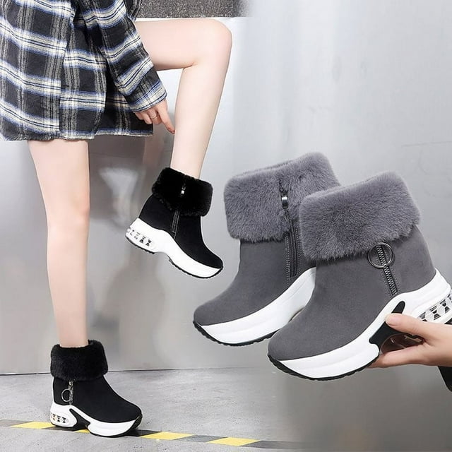 Botas de nieve para mujer, estilo coreano de invierno, de gamuza, cortas, forradas con vellón, cálidas, de algodón, que aumentan la altura, a la moda