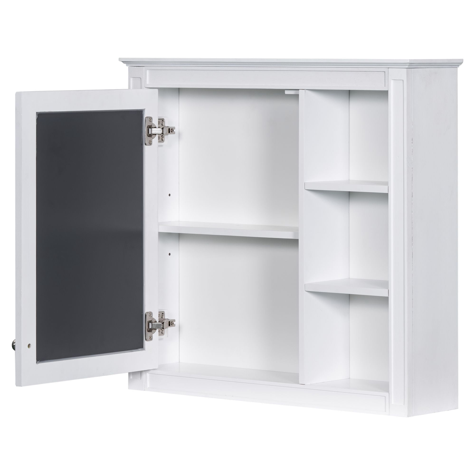 DEALTOPS Stylish Wall Mounted Bathroom Mirror Cabinet with Cabinet and Open Shelves, White