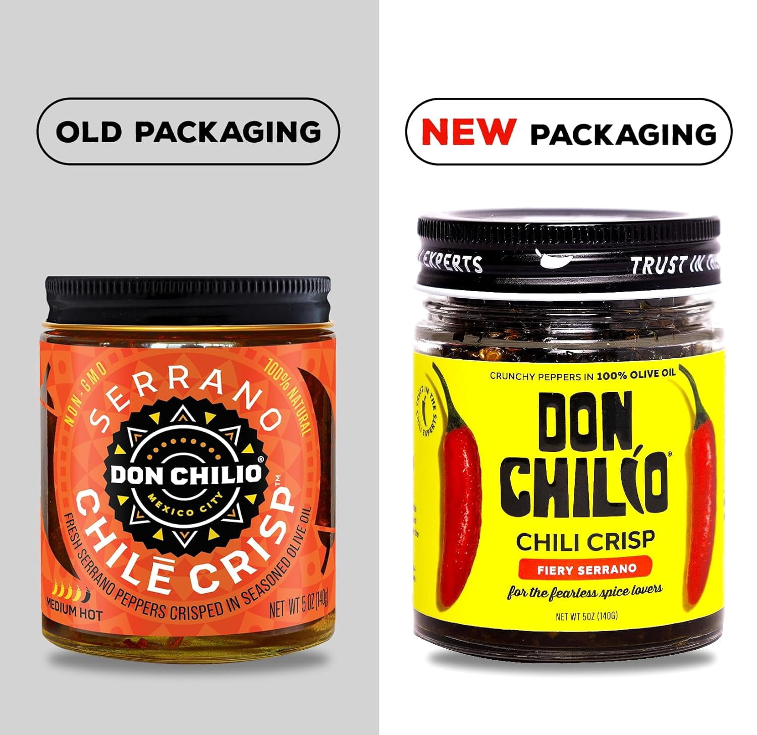 Don Chilio Chile Crisp – Crunchy Sliced Serrano Fried Chili Peppers in Hot Seasoned Oil – Medium Heat - Use as Topping, Sauce, Condiment, Salsa Alternative (5oz Jar Pack of 2)