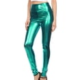 thumbnail image 2 of Sakkas Shiny Liquid Metallic High Waist Stretch Leggings - Made in USA - Green - XL, 2 of 6