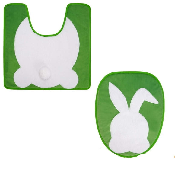 Binwennn Bathroom Memory Foam Rug Set No Bath Mats for Bathroom Easter White Bunny Rabbit Bathroom Rug Toilet Seat Lid Cover Soft Non Absorbent Shower Washable Home Decorative
