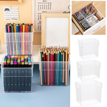 

Ycolew 3pcs Desktop Drawer Marker Pen Stationery Storage Box Plastic Transparent Pen Holder Miscellaneous Storage Box