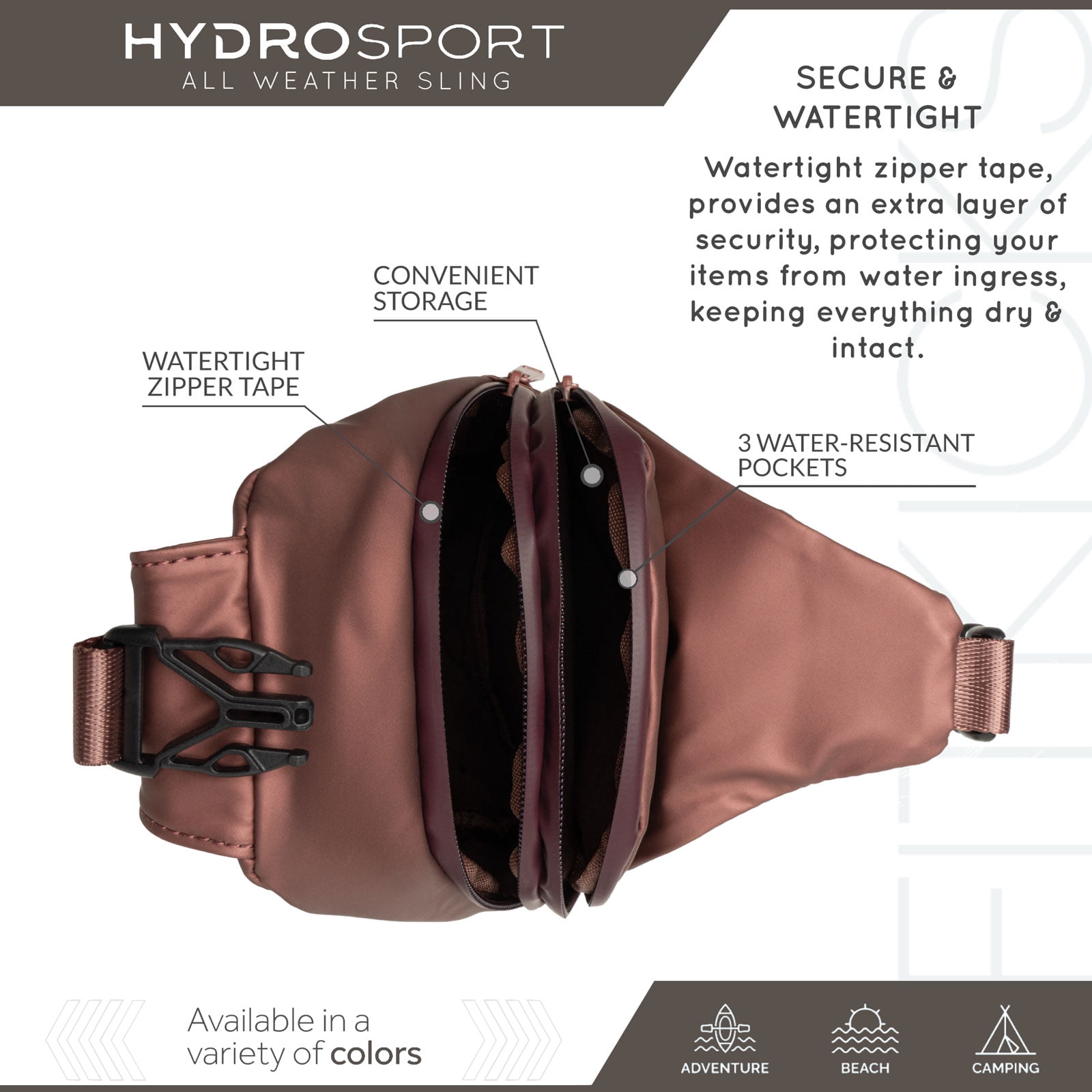 FITKICKS Hydrosport All Weather Sling Bag Crossbody Travel Hiking Chest Bag, Copper (Unisex)