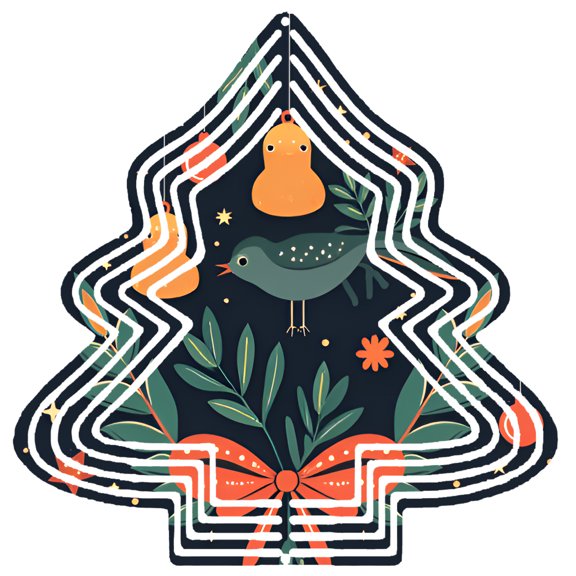Stylish Metal Hanging Christmas Tree Wind Spinner - Features Orange Chicks Green Leaves and Stars for Festive Garden Decor