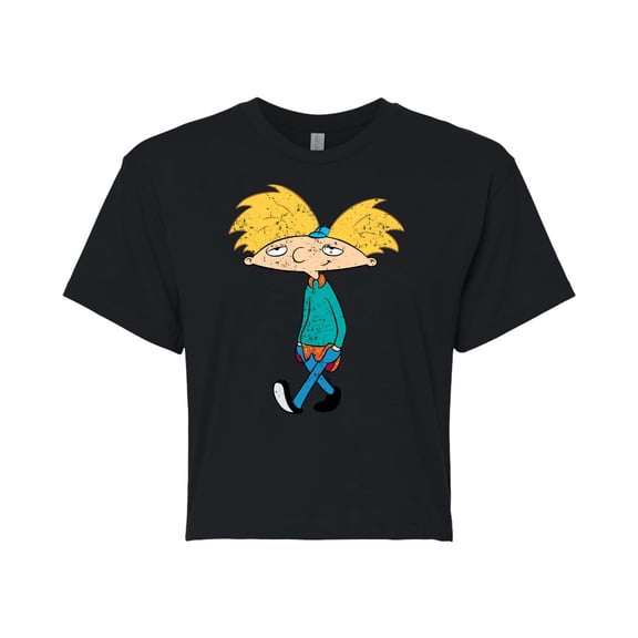 Hey Arnold! - Distressed Arnold - Juniors Cropped Cotton Blend T-Shirt