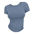 thumbnail image 7 of Womens Tops Crop T Shirt Summer Pullover Top Thin Round Neck Fashion Short Sleeves Elastic Cotton Blend Polyester & Spandex 1Pc Top S Shirts for Women, 7 of 7