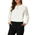 thumbnail image 5 of NOMADIC NOOK Women's 2 Packs Work Office Long Sleeves Keyhole Neck Elegant Blouse, 5 of 6