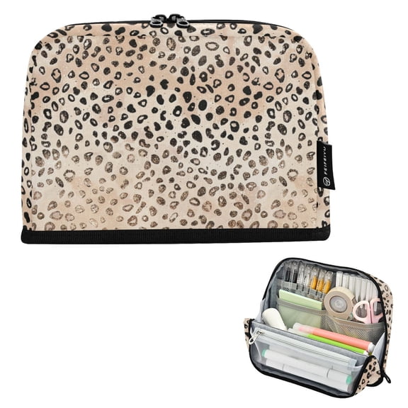 ALAZA Plain Cheetah Glitter Print Pencil Case Pen Pouch Bag Large Capacity Organizer