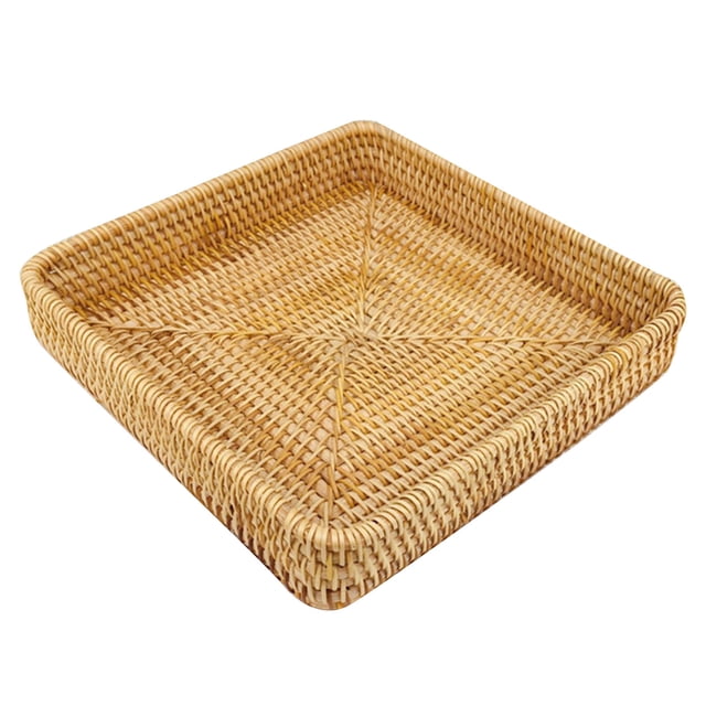 Plateau en Rotin, Panier de Table en Rotin Tressé à la Main Plateau de Service Panier de Rangement pour Collations Plateau de Service pour Pain Plateau de Service Multifonction pour Repas Café Déco Maison