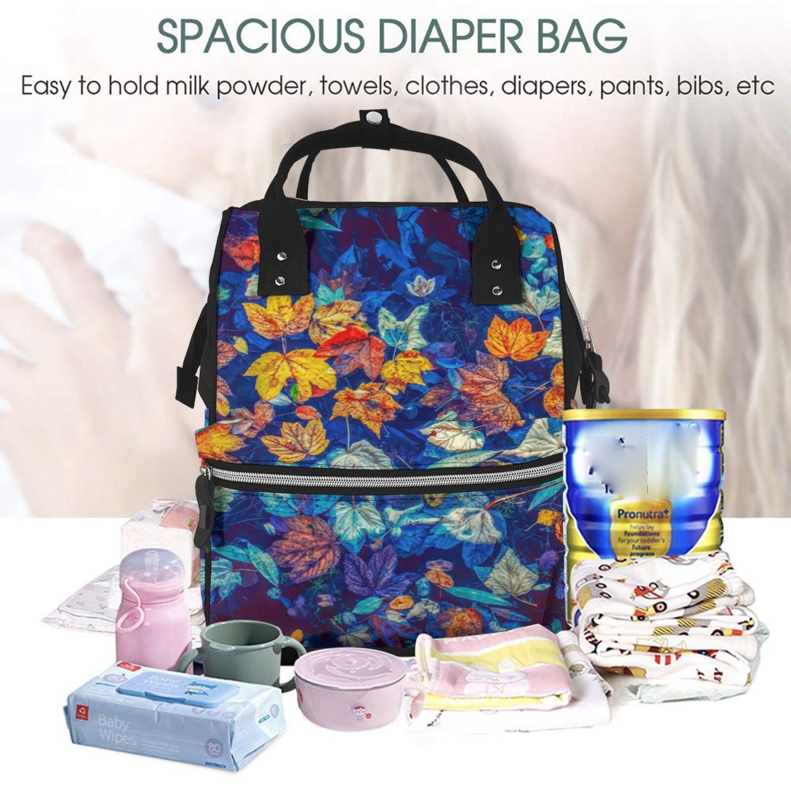Ratiio Colorful Fall Leaves Mummy Backpack - Waterproof Twill Canvas, Large Capacity Diaper Bag with Multiple Pockets and Adjustable Straps