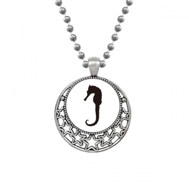 Hippocampus Marine Life Black Outline Necklaces Pendant Retro Moon Stars Jewelry