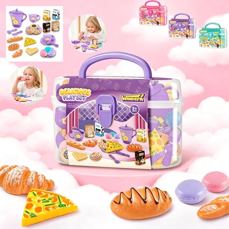 25PCS Kids Pretend High Tea Party Playset Kitchen Role Play Food Toy Educational Birthday Holiday Gift for Toddler Boys Girls Ages 3+