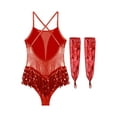 thumbnail image 4 of iiniim Womens Latin Dance Sparkly Sequins Leotard with Fringe Modern Jazz Dancewear Red S, 4 of 7