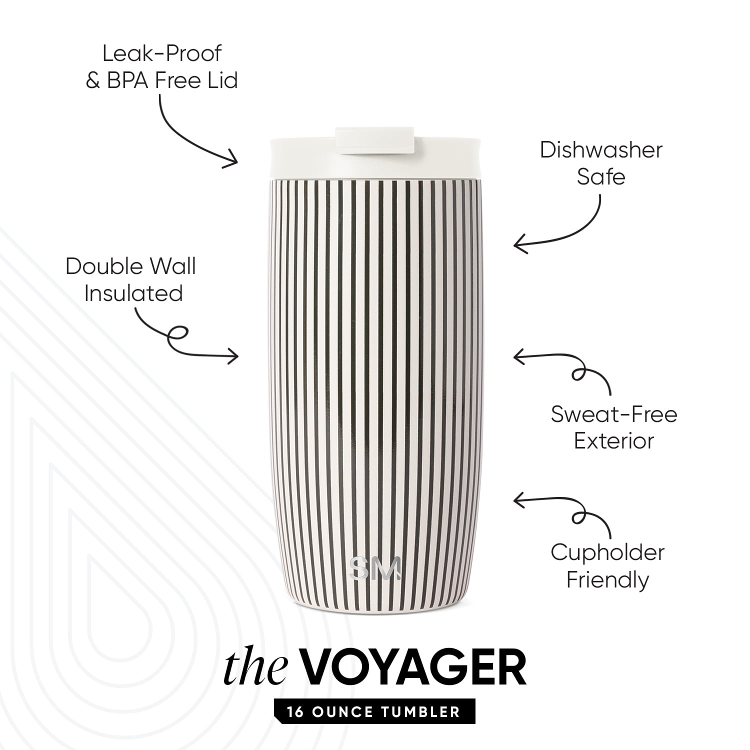 Simple Modern 16 fl oz Insulated Stainless Steel Voyager Tumbler with Insulated Flip Lid | Classic Pin Stripes