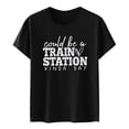 thumbnail image 4 of Gibobby Playera Corte clásico para Mujer Camiseta manga corta con cuello redondo y estampado divertida para mujer podría ser una estación tren(Negro,G), 4 of 5