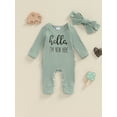 thumbnail image 4 of Spewahor Infant Baby Girl Fall Romper Letter Print Ribbed Long Sleeves Round Neck Full Length Jumpsuit with Headband, 4 of 9