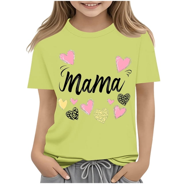RXIRUCGD 2025 Vêtements d'Été pour Enfants T-shirt à Manches Courtes Col Rond Imprimé Fête des Mères pour Enfants