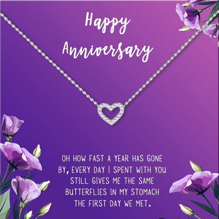 Anavia Happy Anniversary Gift Necklace,Wedding Anniversary Gift for  Wife,Express Love Card Jewelry Gift-[Silver Mini Crystal Heart, Royal  Purple Gift