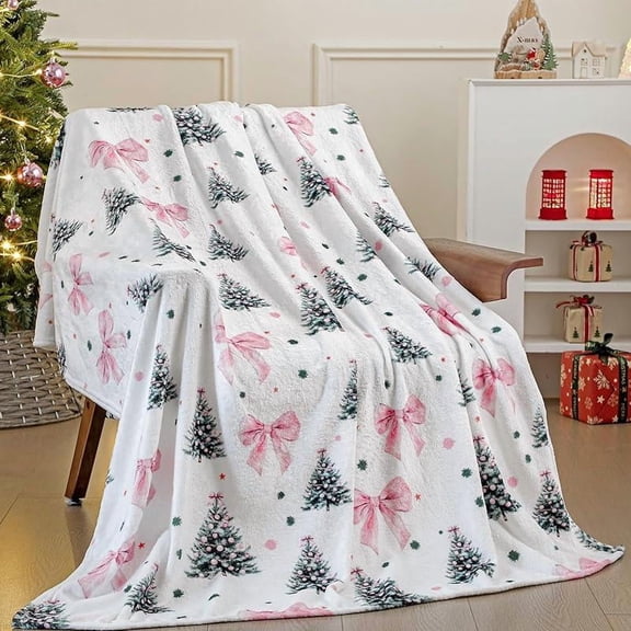 Pink Nutcracker Christmas Throw Blanket Cute Soft Warm Lightweight Christmas Blanket for Sofa Bed Gift Decor