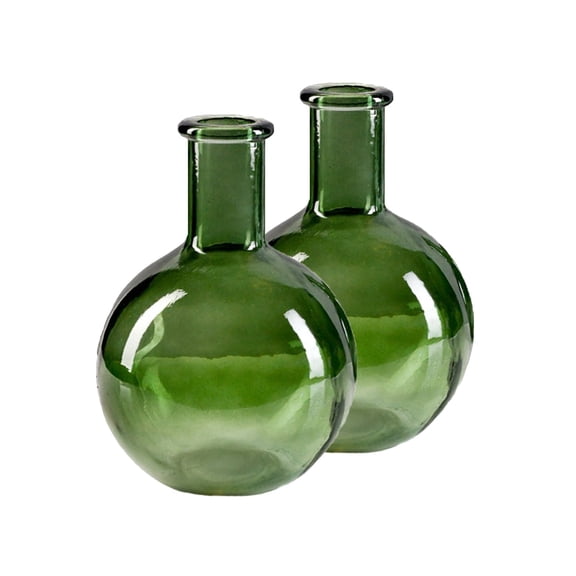 Serene Spaces Living Green Bottleneck Bulb Glass Vase, 5.3" Dia & 7.48" Tall, Pack of 2