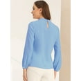 thumbnail image 3 of DARING DIVA Women's Work Office Mock Neck Long Sleeve Blouse L Blue, 3 of 6