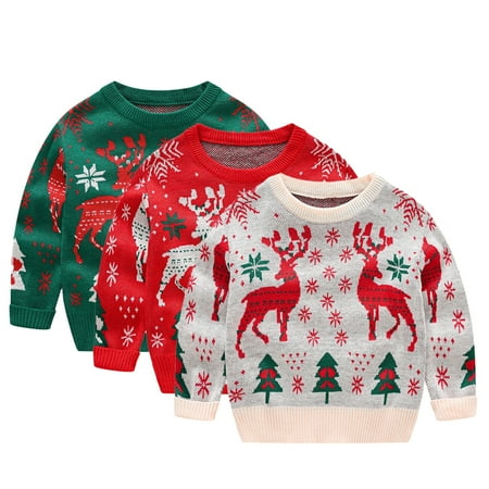 

WOLLED 2-10Y Toddler Kids Elk Jacquard Sweater Cute Christmas Pullover Knit Sweater Cartoon Warm Sweatshirt Xmas Knitwear Tops for Girls Boys