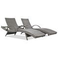 thumbnail image 1 of 80'' Outdoor Wicker Chaise Lounge Chairs Set of 2, Patio Rattan Reclining Chair Pull-out Side Table 5 Adjustable Backrest Ergonomic Wave Design Pool Sunbathing Recliners, Grey, 1 of 4