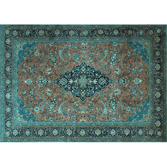 Ahgly Company Indoor Rectangle Medallion Light Blue Traditional Area Rugs, 8' x 10'