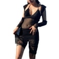 thumbnail image 4 of VISgogo Vestido de mujer, correa de malla transparente de color sólido de cintura alta vestidos ajustados + un par de mangas VISgogo moda, 4 of 9