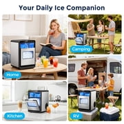 Snowyermine Nugget Ice Maker Countertop, 44 lbs per Day, Soft, Chewable Sonic-Style Pebble Ice, One-Touch Self-Cleaning, Stainless Steel, Silver, for Home, Kitchen, Office, RV and Camping
