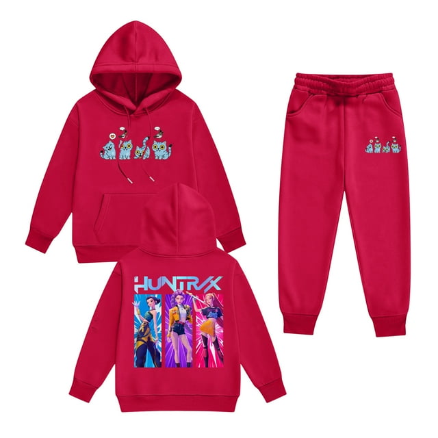 Pop cazadora para niña Hooded Sweatshirt Set,Soft Streetwear Pullover,Cute Long Sleeve Hoodie for Fall Winter (Red)
