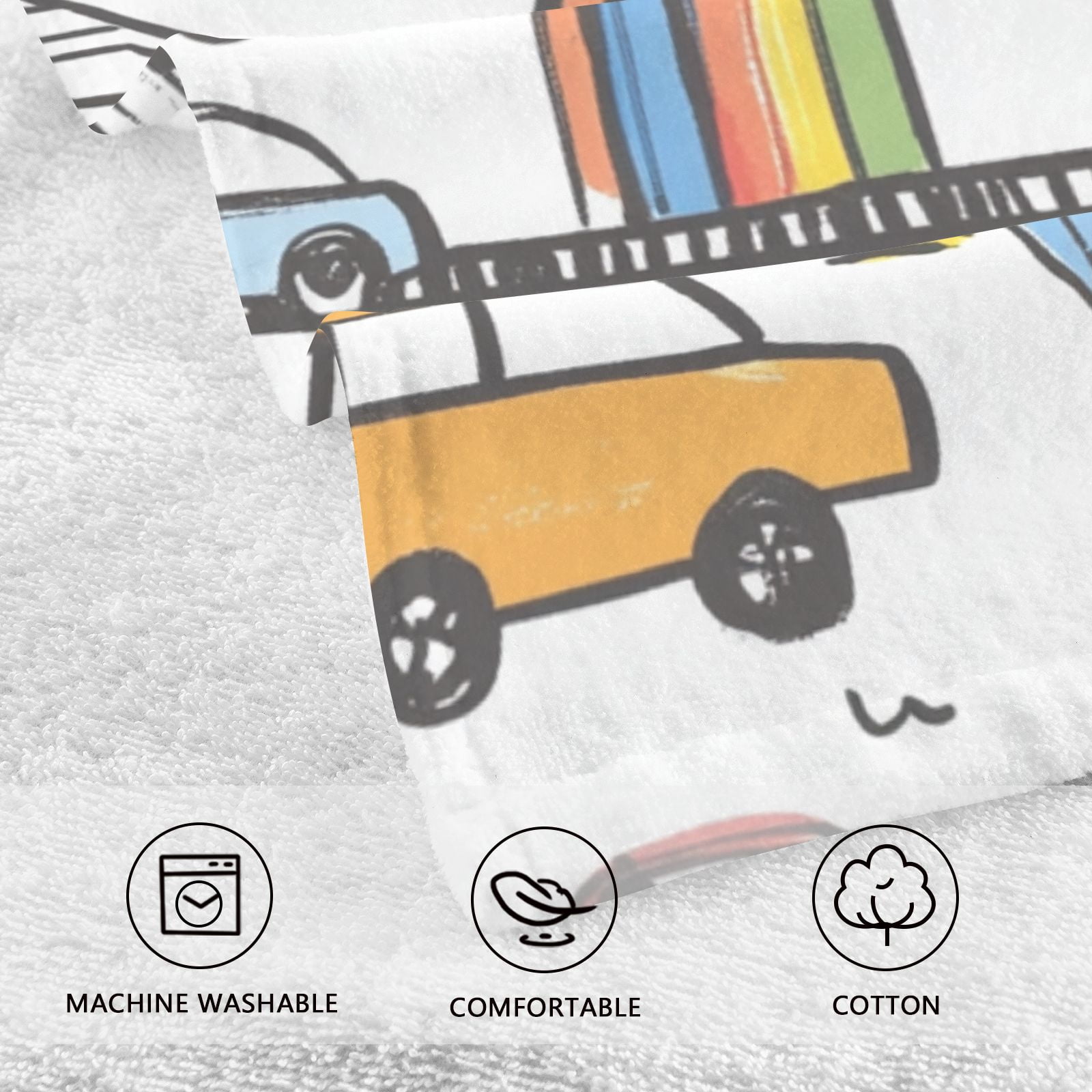 Cars Doodle Rainbows Hand Towels Cotton Bath Towels Large Face Towels Absorbent for Bathroom 2 Packs