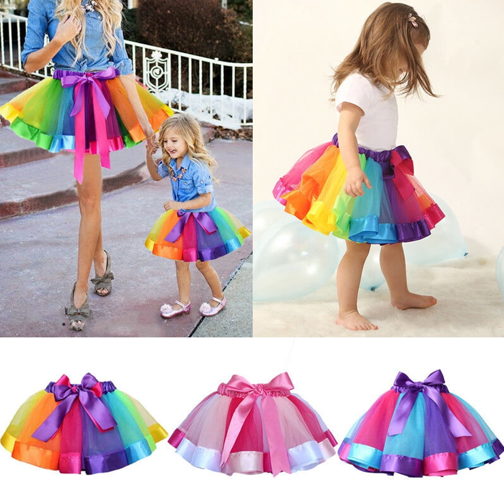 Kid Girls Light Up Tutu Skirt 5 Layers Rainbow Tulle Dress Neon Halloween Cosutmes for 3-10 Years