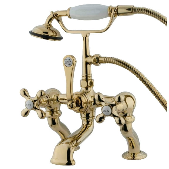 Kingston Brass CC415T2 Vintage 7" Center Deck-Mount Clawfoot Tub Faucet with Hand Shower, Polished Brass