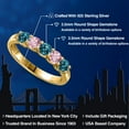 thumbnail image 2 of Gem Stone King 18K Yellow Gold Plated Silver London Blue Topaz and Pink Lab Grown Diamond Wedding-Bands Ring for Women | 1.02 Cttw | Round 3.5MM | Gemstone November Birthstone | Size 6, 2 of 6