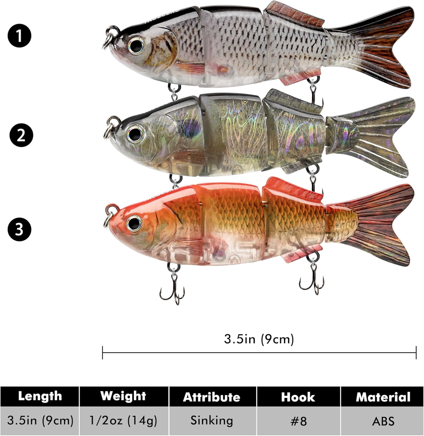 TRUSCEND Easy Catch Swimmax, Magic Noisy Turbulent Wiggling and Vibrating Actions for More Bites, Segmented Swimbait Jointed by Dyneema Strongest Fiber, Lifelike Fishing Lures for Family Fishing