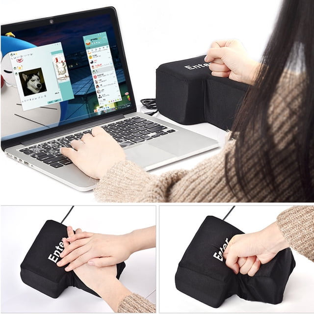 Introducir Clave Computadora antiestrés Tecla de entrada enorme Botón de ventilación de teclado USB gigante (negro)