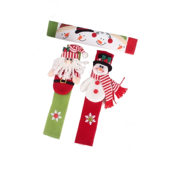 Christmas Cabinet Handle Covers with Knit Santa and Snowman Design, 2-Pack, Red and Green, for Refrigerator and Microwave, Holiday Decorations