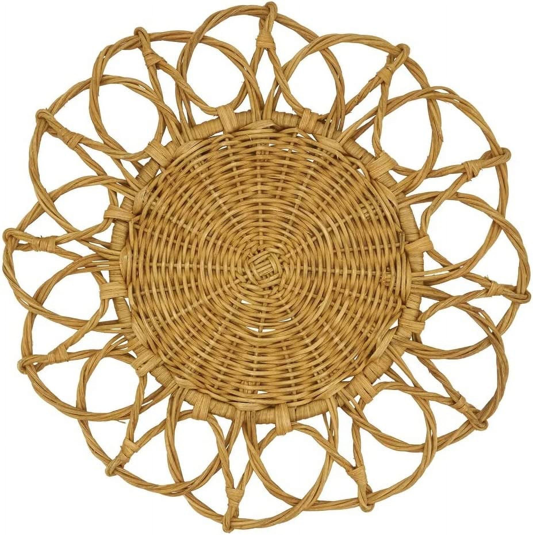 Fennco Styles Hand Twisted Rattan Placemat 15" Round, 1- Piece - Caramel Boho Flower Table Mat Heat Resistant Insulation for Home, Boho Décor, Dining Table, Banquets, Special Events