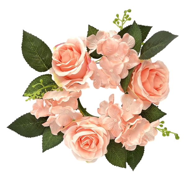 Anillos de velas navideñas, guirnalda navideña de 8 ", coronas pequeñas, candelabro de corona navideña para chimenea, velas cónicas para el hogar y la , Rosa claro Macarena Coronas de anillos con velas