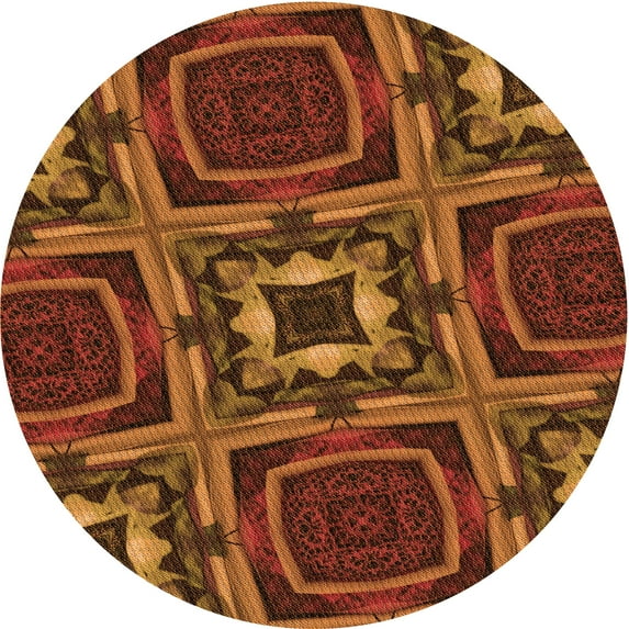 Ahgly Company Machine Washable Indoor Round Transitional Saffron Red Area Rugs, 5' Round