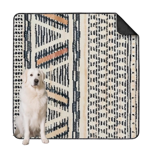 Jumbo 72x72 Washable Dog Mat with Stay-Put Base, Bohemian Pattern Reusable Training Pad for Pet Crates and Hard Surfaces, Soft Whelping Mat