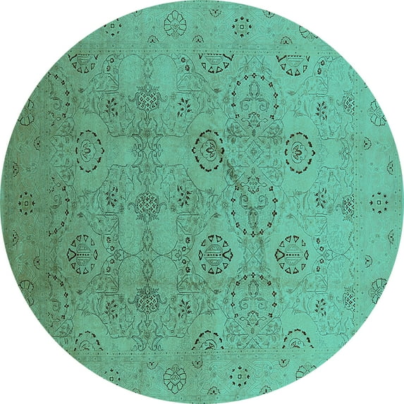 Ahgly Company Indoor Round Oriental Turquoise Blue Industrial Area Rugs, 5' Round